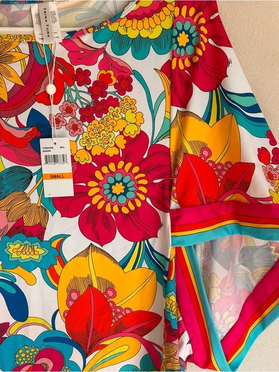 Trina Turk Floral Coverup Women's Small Pink Blue Tropical Beach Vacation - Picture 3 of 5